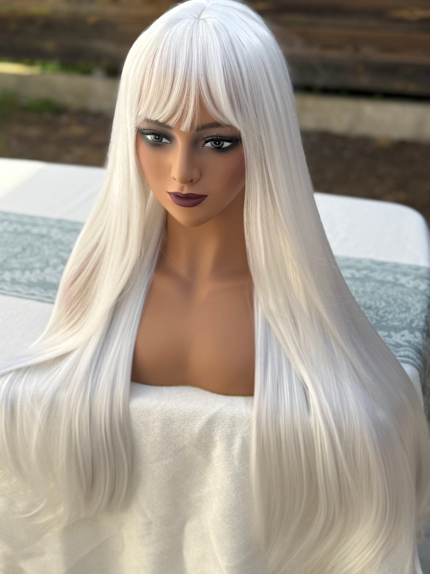 Long White Synthetic Wig