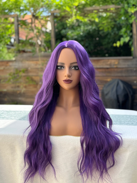 Perruque Synthétique Longue Violette Ondulée