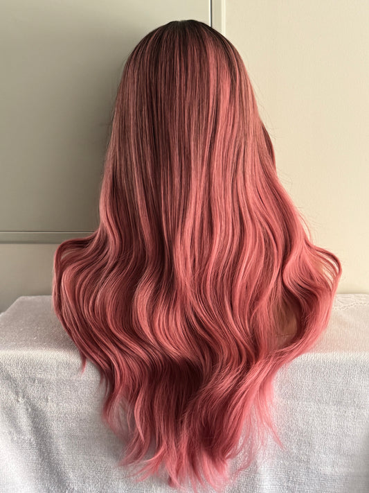 Perruque Synthétique Longue Ondulée Rose ombré